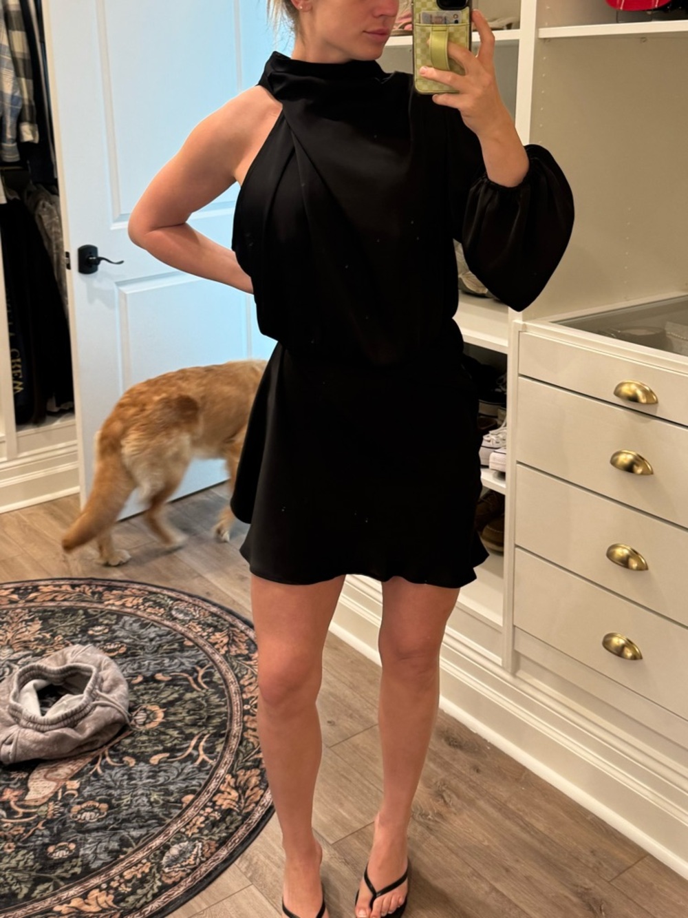 Black One-Shoulder Silk Mini Dress